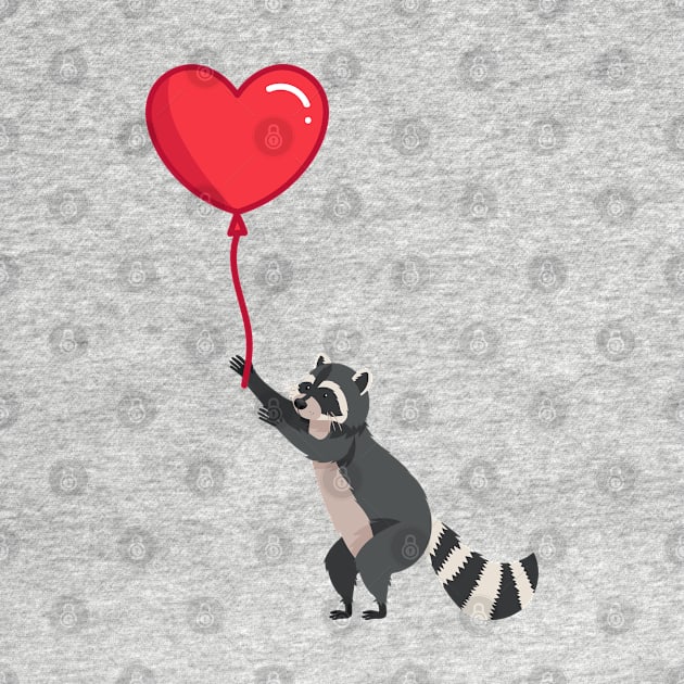 Love please come back, racoon with heart ballon design by kuallidesigns